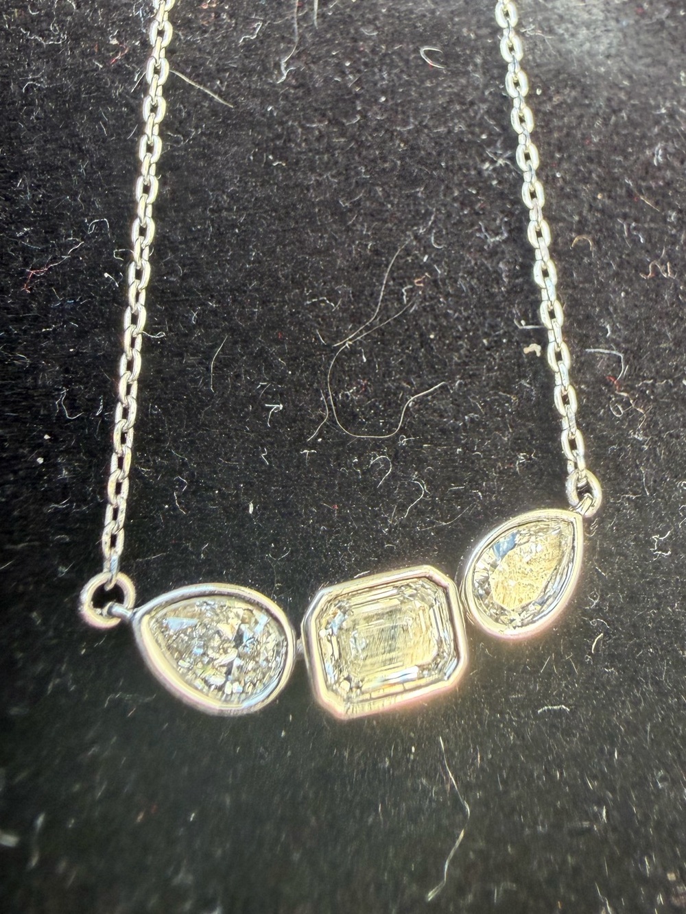 Delicate White and Silver Three-Stone 1.63 ctw Bezel Set Pendant Necklace